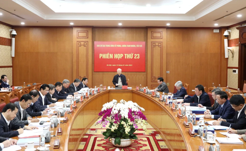 Tổng Bí thư Nguyễn Phú Trọng chủ trì Phiên họp thứ 23 Ban Chỉ đạo Trung ương về phòng, chống tham nhũng, tiêu cực. Ảnh: TTXVN