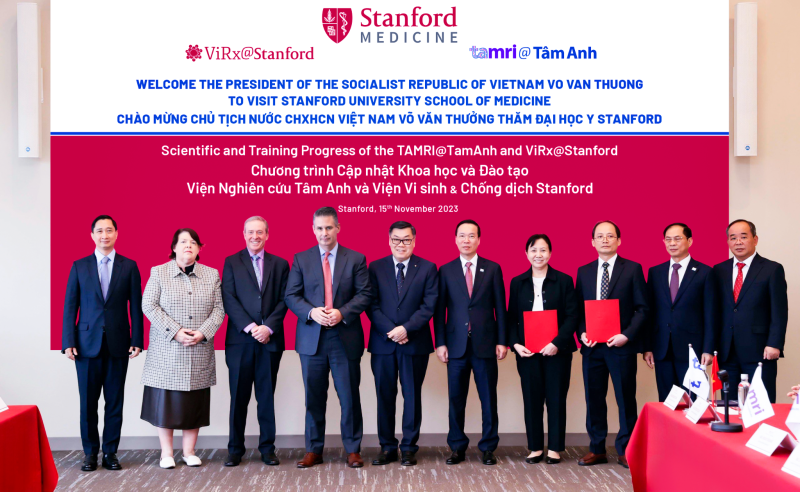 Chủ tịch nước Võ Văn Thưởng đã đến thăm và chứng kiến sự kiện Viện nghiên cứu Tâm Anh và Viện nghiên cứu Vi sinh và Chống dịch Stanford hợp tác đẩy mạnh đào tạo, nghiên cứu và phát triển công nghệ sinh học, ứng dụng trí tuệ nhân tạo trong lĩnh vực chăm sóc sức khỏe