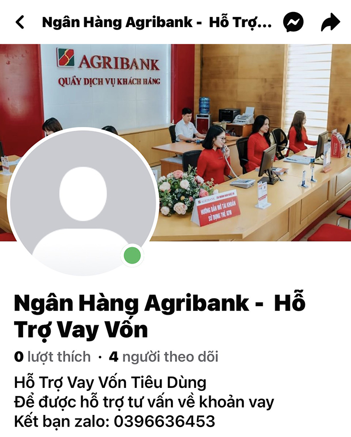 Khách hàng cẩn trọng với các trang giả mạo Agribank, khi có nhu cầu vay vốn, cần liên hệ trực tiếp với các chi nhánh/phòng giao dịch Agribank