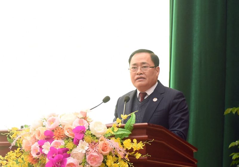 Chủ tịch UBND tỉnh Lạng Sơn Hồ Tiến Thiệu phát biểu tại hội nghị