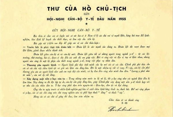 Bức thư Chủ tịch Hồ Chí Minh gửi Hội nghị cán bộ y tế ngày 27/02/1955 là nguồn gốc ra đời ngày Thầy thuốc Việt Nam 27/02.