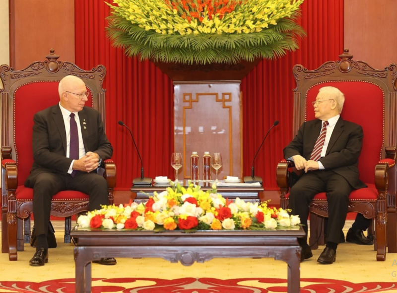 Tổng Bí thư Nguyễn Phú Trọng tiếp Toàn quyền Australia David Hurley thăm cấp Nhà nước Việt Nam chiều 4/4/2023. (Ảnh: Trí Dũng/TTXVN)