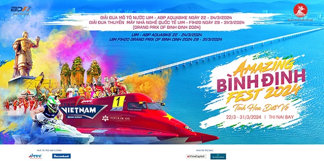 Pano quảng bá Tuần lễ Amazing Binh Dinh Fest và Grand Prix Bình Định 2024. Ảnh: Viết Hiền