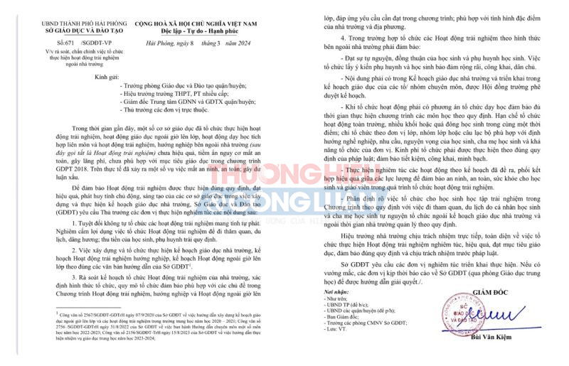 Rà soát, chấn chỉnh việc tổ chức thực hiện hoạt động trải nghiệm ngoài nhà trường