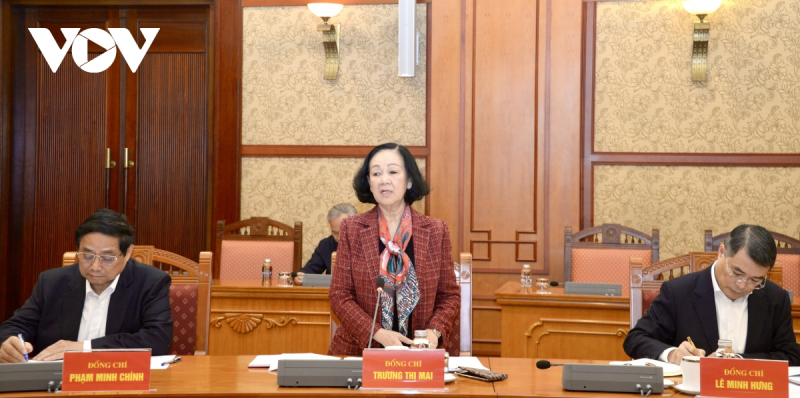 Thường trực Ban Bí thư, Trưởng Ban Tổ chức Trung ương Trương Thị Mai phát biểu tại phiên họp