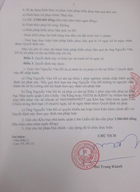 Điển h&igrave;nh l&agrave; vụ &ocirc;ng Nguyễn Văn Đồ, tr&uacute; tại x&atilde; H&ograve;a Sơn, huyện H&ograve;a Vang bị phạt 3.500.000 đồng vi phạm đổ x&agrave; bần
