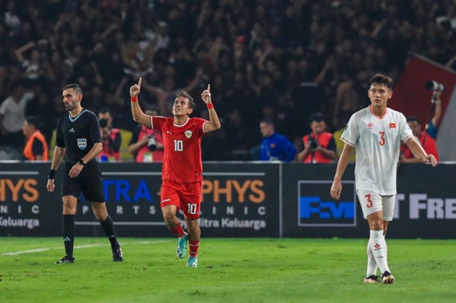 Tuyển Indonesia thắng 1-0 trước tuyển Việt Nam trên sân Bung Karno. Ảnh: Minh Dân