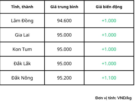 Giá cà phê trong nước hôm nay.