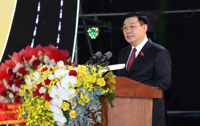 Chủ tịch Quốc hội Vương Đình Huệ phát biểu tại lễ kỷ niệm. Ảnh: TTXVN