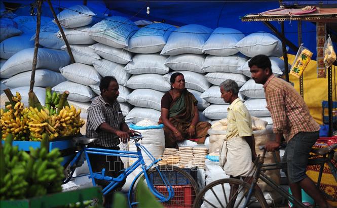 Một cửa hàng bán gạo tại Chennai, Ấn Độ. Ảnh: AFP/TTXVN