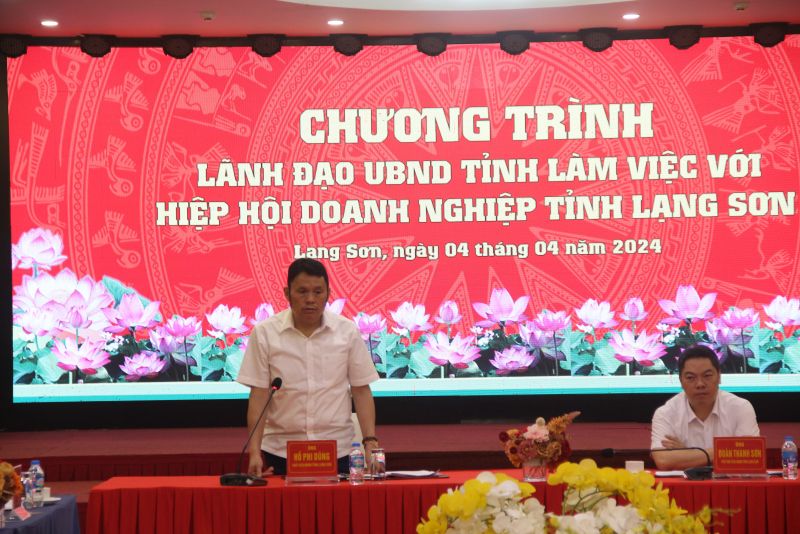 Chủ tịch Hiệp hội Doanh nghiệp tỉnh Lạng Sơn Hồ Phi Dũng phát biểu tại hội nghị