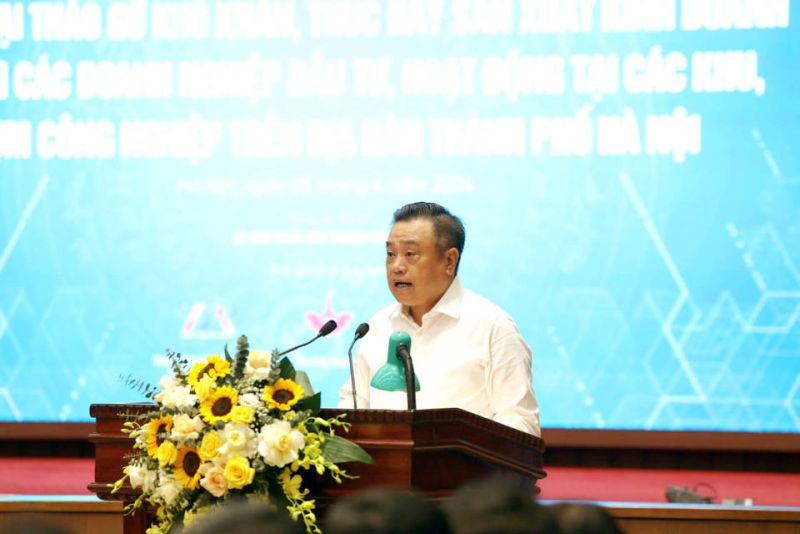 Chủ tịch UBND TP Hà Nội Trần Sỹ Thanh phát biểu khai mạc hội ghị. Ảnh: KTĐT