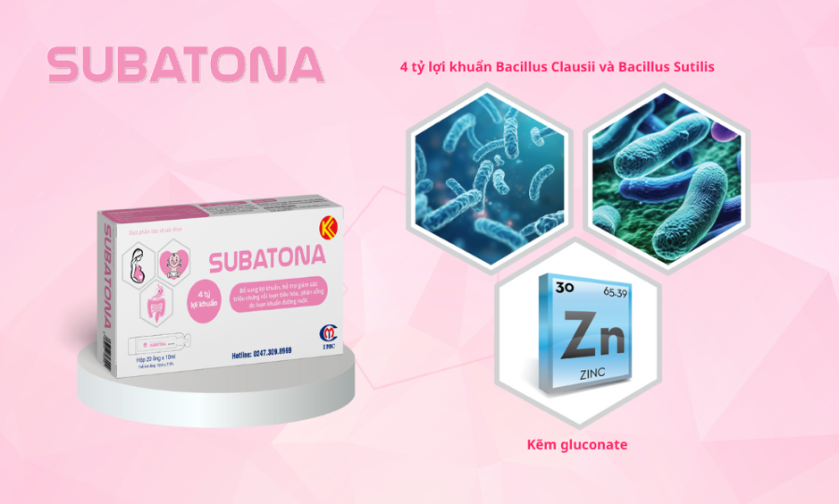 Men vi sinh Subatona chứa 4 tỷ lợi khuẩn Bacillus và kẽm gluconate