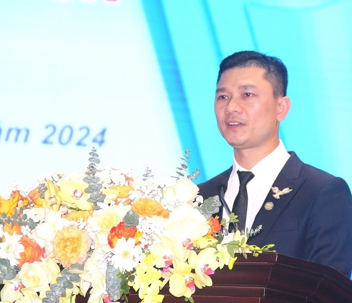Chủ tịch Hiệp hội Doanh nghiệp TP Thanh Hoá khoá I, nhiệm kỳ 2019-2024 phát biểu khai mạc đại hội.