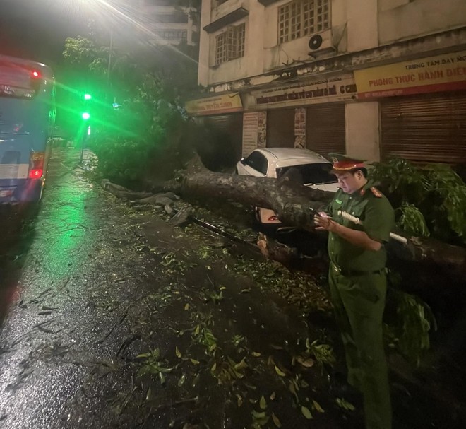 Một cây lớn gãy đổ sau trận giông vào tối 20/4 trên phố Quán Sứ