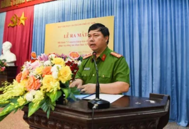 Thượng tá Nguyễn Công Khôi – Trưởng Công an TP Từ Sơn, tỉnh Bắc Ninh phát biểu tại buổi lễ.