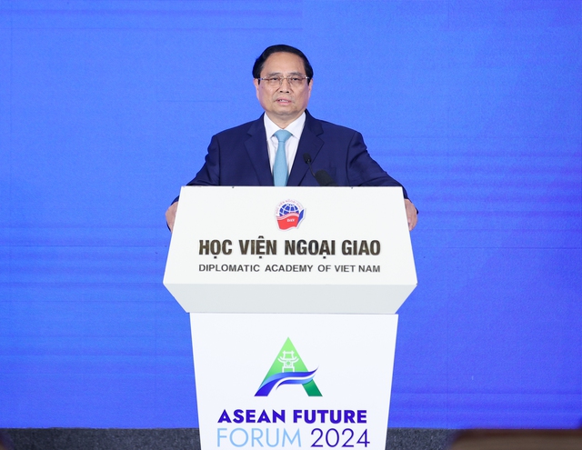 Thủ tướng Phạm Minh Chính phát biểu tại phiên khai mạc Diễn đàn Tương lai ASEAN - Ảnh: VGP/Nhật Bắc