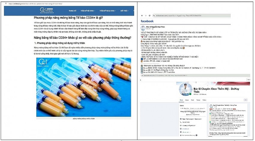 Nội dung quảng cáo vi phạm của Viện thẩm mỹ Quốc tế CCI Beauty Center đăng trên mạng xã hội. Ảnh Sở Y tế HCM