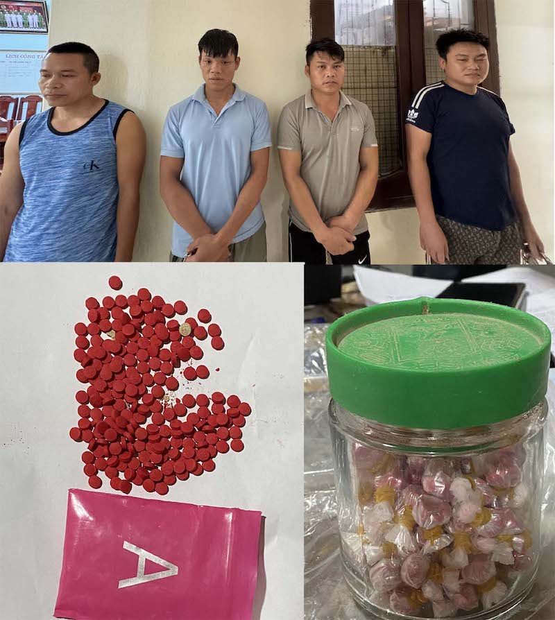 4 đối tượng bị bắt giữ cùng số ma túy thu giữ.