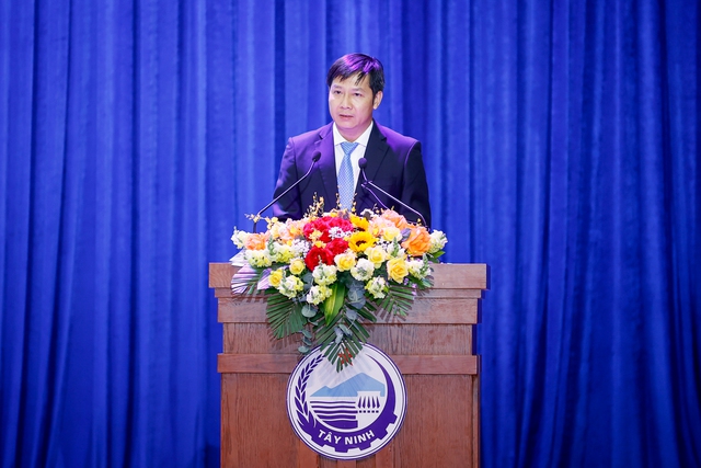 Bí thư Tỉnh ủy Tây Ninh Nguyễn Thành Tâm phát biểu tại hội nghị - Ảnh: VGP/Nhật Bắc