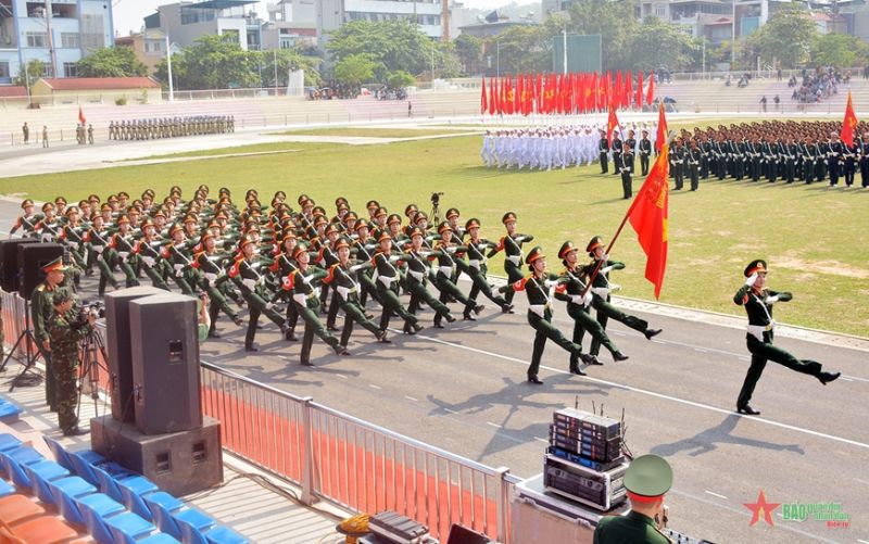 Các chiến sĩ tham gia lễ tổng duyệt diễu binh, diễu hành kỷ niệm 70 năm chiến thắng Điện Biên Phủ