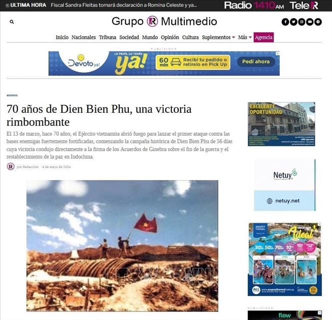 Bài viết nhân kỷ niệm 70 năm chiến thắng Điện Biên Phủ trên tờ Grupo R Multimedio của Uruguay.