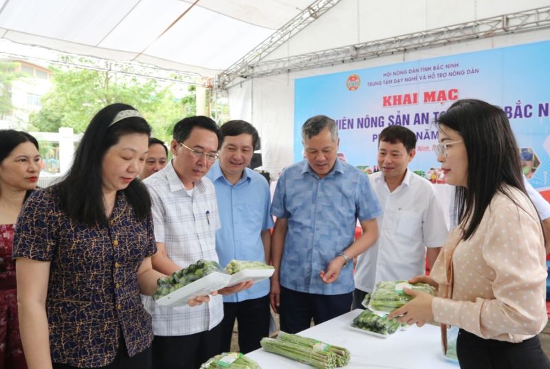 Các đại biểu thăm quan gian hàng chợ nông sản an toàn