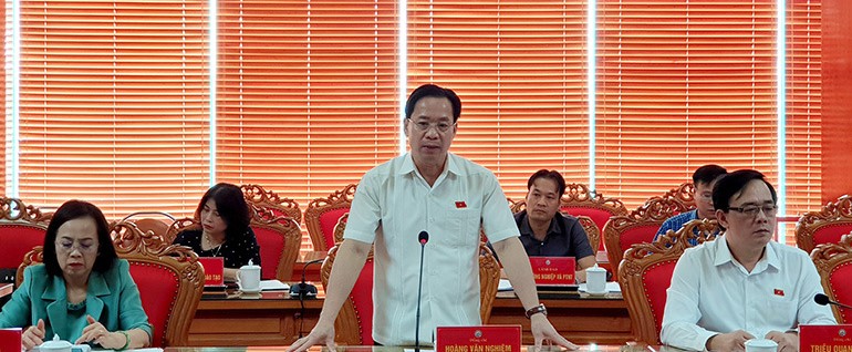 Phó Bí thư Thường trực Tỉnh ủy Lạng Sơn Hoàng Văn Nghiệm, Trưởng Đoàn Đại biểu Quốc hội tỉnh Lạng Sơn phát biểu tại buổi làm việc