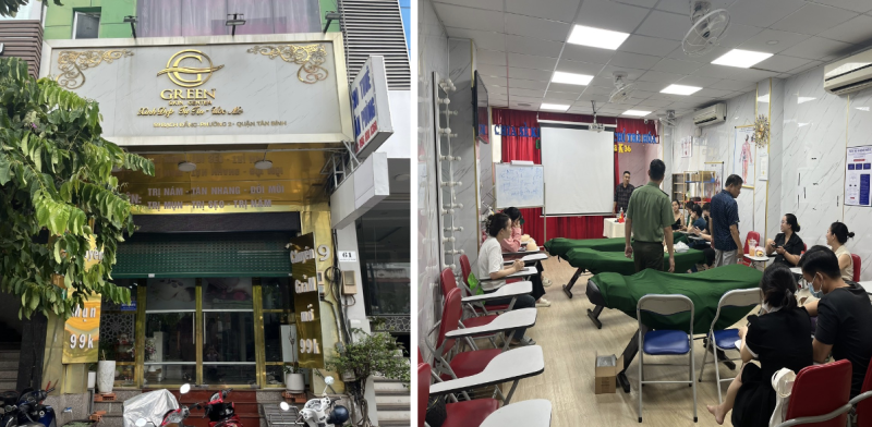 Đoàn kiểm tra cơ sở “Green Skin Center” tại địa chỉ 59 Bạch Đằng, Phường 2, quận Tân Bình