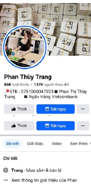 Giao diện trang Facebook Phan Thùy Trang. Ảnh: Phạm Thị Thu Yên