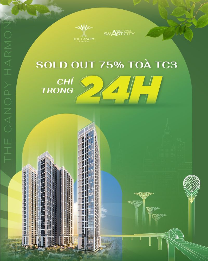 Chỉ trong 24h mở bán, tòa TC3 đã chỉ còn lại 25% quỹ căn, tiếp tục thiết lập kỷ lục thanh khoản cho The Canopy Residences