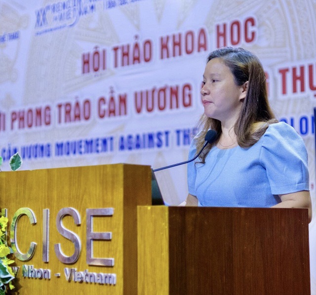 B&agrave; V&otilde; Cao Thị Mộng Ho&agrave;i ph&aacute;t biểu tại Hội thảo. Ảnh: P-Thủy