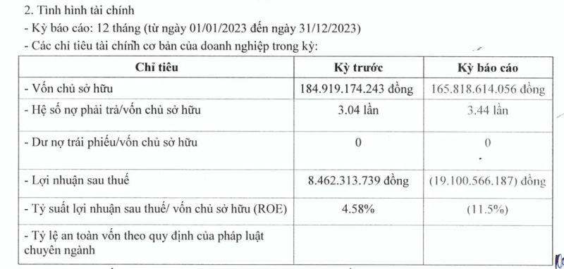 Báo cáo tài chính năm 2023 của Apec Land Huế