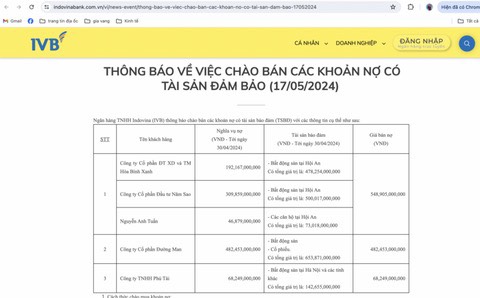 Ngân hàng TNHH Indovina thông báo bán khoản nợ 482 tỷ đồng của CTCP Đường Man. (Ảnh chụp màn hình).