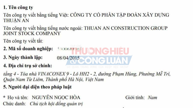 Thông tin về CTCP Tập đoàn Xây dựng Thuận An.