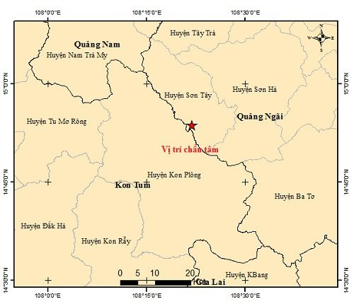 Vị trí xảy ra động đất ở huyện Sơn Tây. Ảnh: Việt vật lý địa cầu