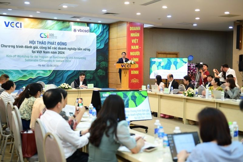 Toàn cảnh Hội thảo phát động Chương trình đánh giá, công bố Doanh nghiệp bền vững tại Việt Nam năm 2024 (Chương trình CSI 2024), ngày 5/6. (Nguồn: VBCSD)
