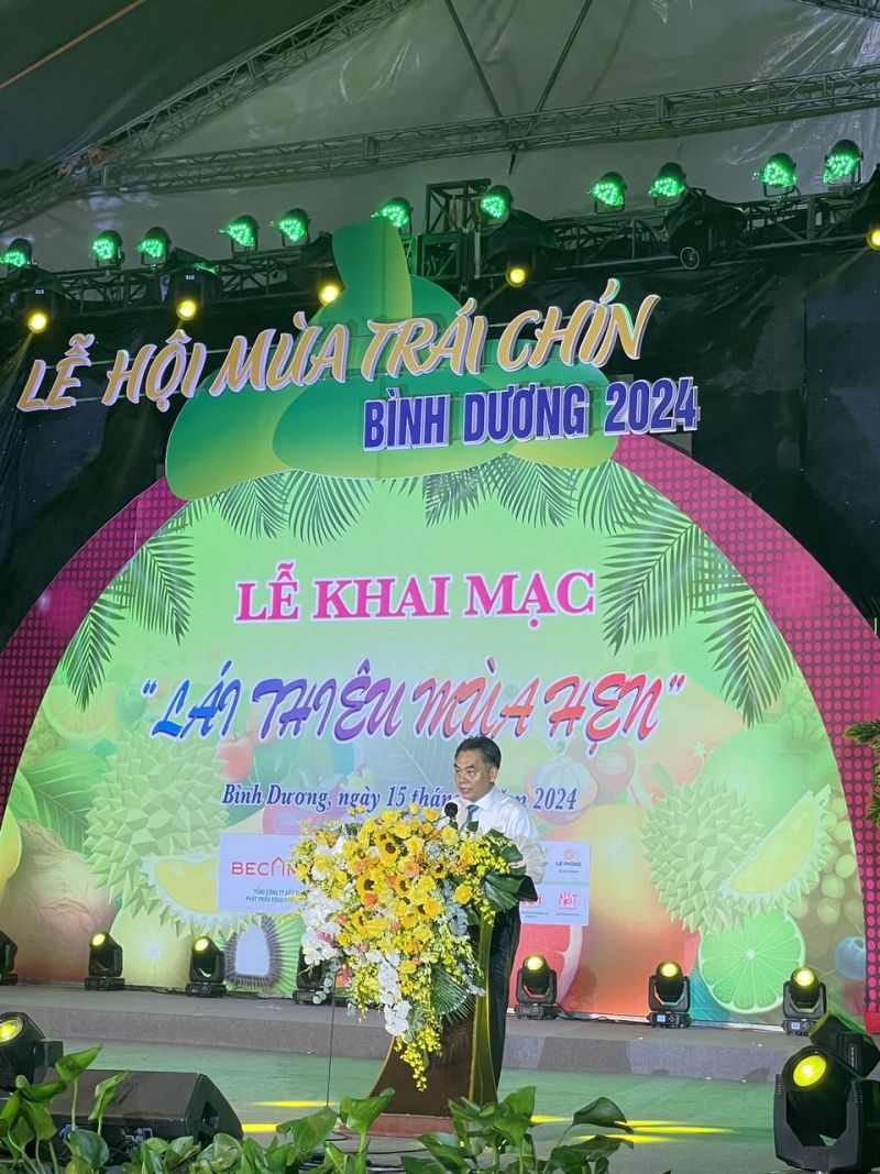 Phó Chủ tịch UBND tỉnh Bình Dương Nguyễn Lộc Hà phát biểu tại lễ hội (Ảnh: Sông Trường)