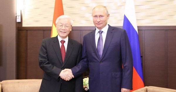 Tổng Bí thư Nguyễn Phú Trọng hội đàm với Tổng thống Nga Vladimir Putin trong chuyến thăm chính thức Nga năm 2018. (Nguồn: TTXVN)
