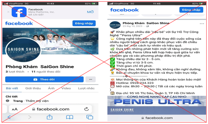 “Phòng khám SaiGon Shine” của Công ty TNHH SAIGON SHINE tiếp tục quảng cáo trái phép sau xử phạt của Thanh tra Sở y tế. (Ảnh: Sở Y tế TP. Hồ Chí Minh)