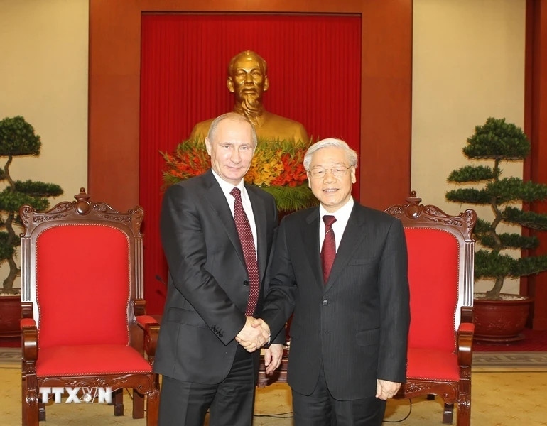 Tổng Bí thư Nguyễn Phú Trọng tiếp Tổng thống Vladimir Putin thăm cấp Nhà nước tới Việt Nam (tháng 11/2013). Ảnh: Trí Dũng/TTXVN