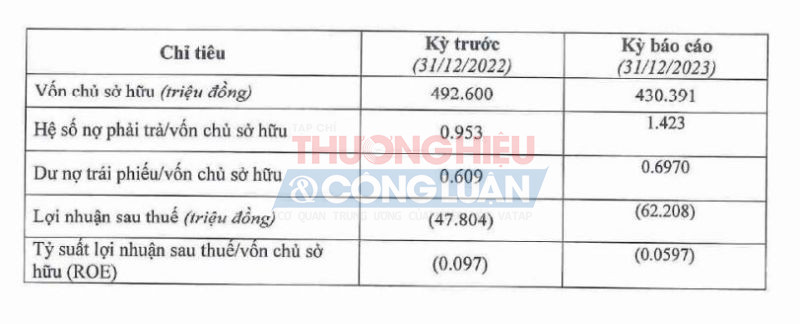 Các chỉ tiêu tài chính cơ bản của Địa ốc Hoàng Cát năm 2023.