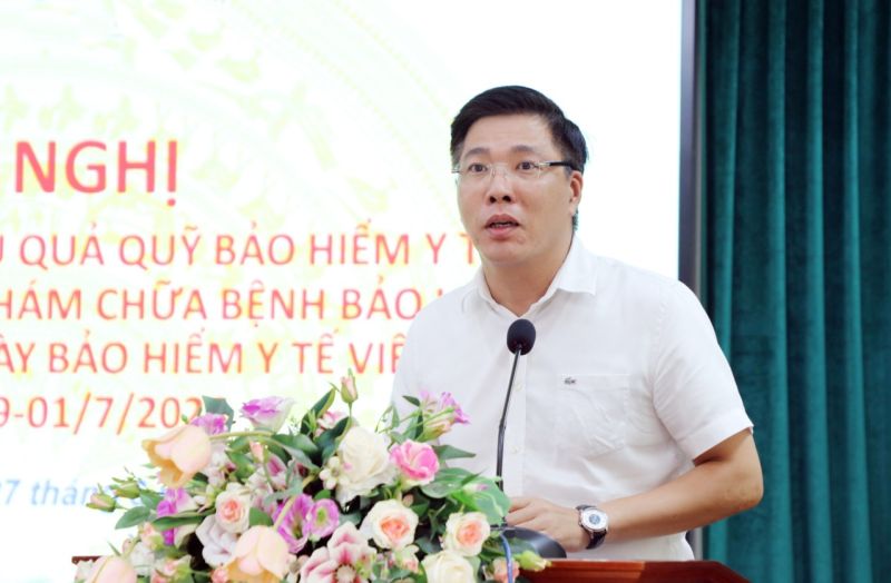 Giám đốc Bảo hiểm xã hội tỉnh Hồ Minh Thế phát biểu tại hội nghị.