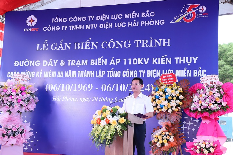 Tổng giám đốc Tổng công ty Điện lực miền Bắc Nguyễn Đức Thiện phát biểu tại buổi Lễ
