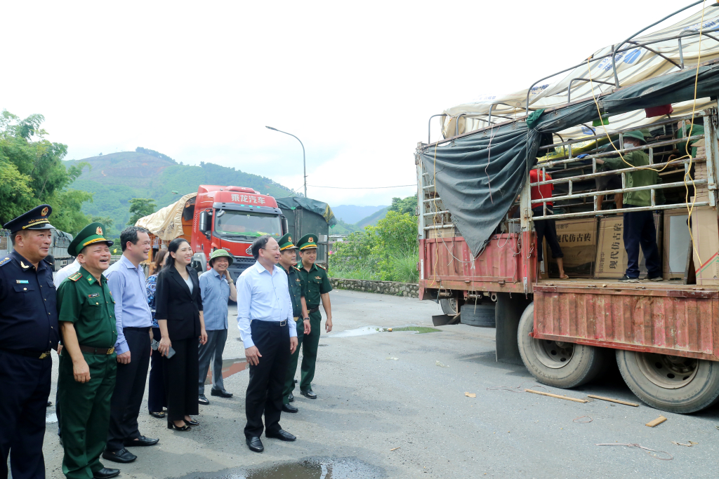 Bí thư Tỉnh ủy Quảng Ninh và đoàn công tác kiểm tra hoạt động xuất nhập khẩu tại cửa khẩu Hoành Mô.