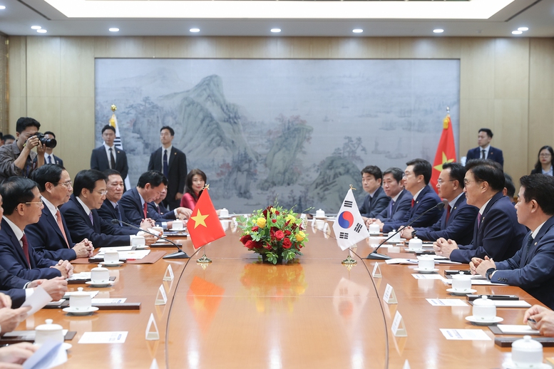 Hai bên đánh giá quan hệ Việt Nam-Hàn Quốc phát triển nhanh chóng, thực chất trên nhiều lĩnh vực kể từ khi hai bên nâng cấp quan hệ lên Đối tác chiến lược toàn diện - Ảnh: VGP/Nhật Bắc