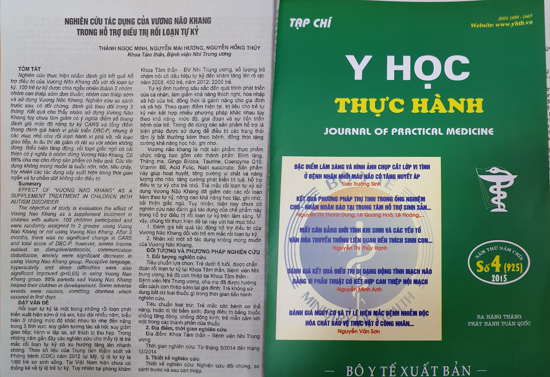 Nghiên cứu được đăng tải trên Tạp chí Y học thực hành số 4(925) T5/2015 Bộ Y tế Nghiên cứu được đăng tải trên Tạp chí Y học thực hành số 4(925) T5/2015 Bộ Y tế