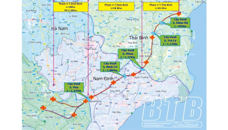 Hướng tuyến đường bộ cao tốc Ninh Bình - Hải Phòng