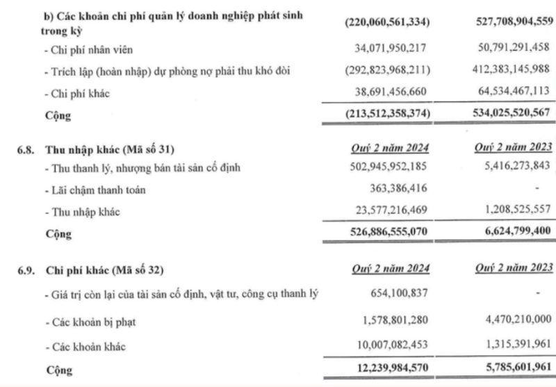 Cơ cấu chi phí quản lý doanh nghiệp và thu nhập khác trong quý II/2024