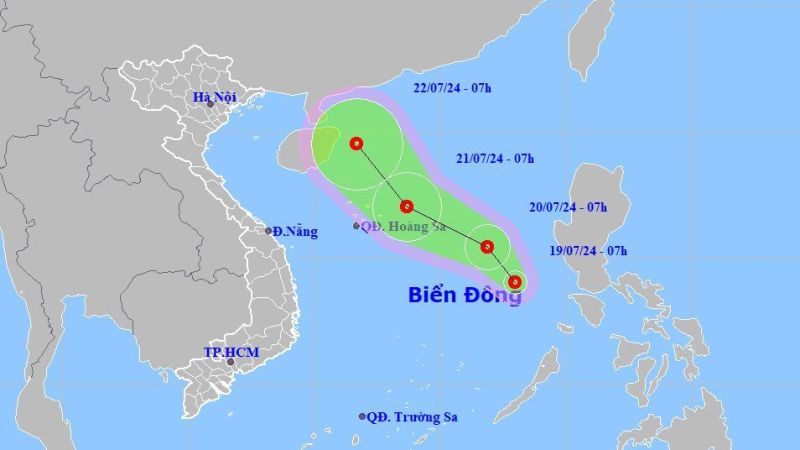 Vị trí và hướng di chuyển của áp thấp nhiệt đới.